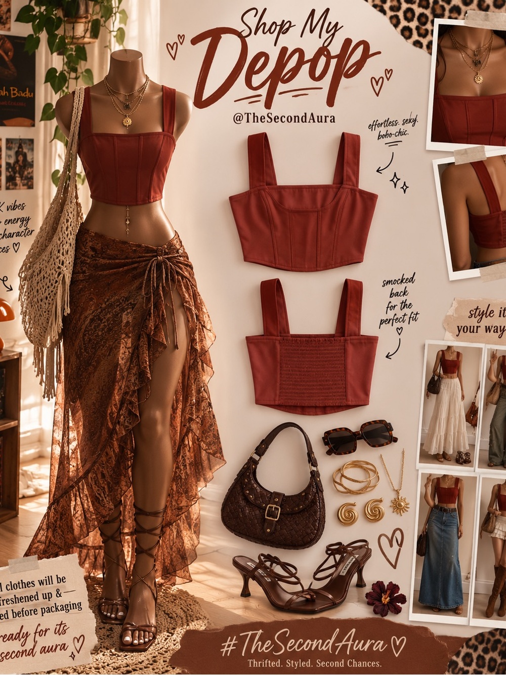 Rust Red Structured Corset Crop Top - Women